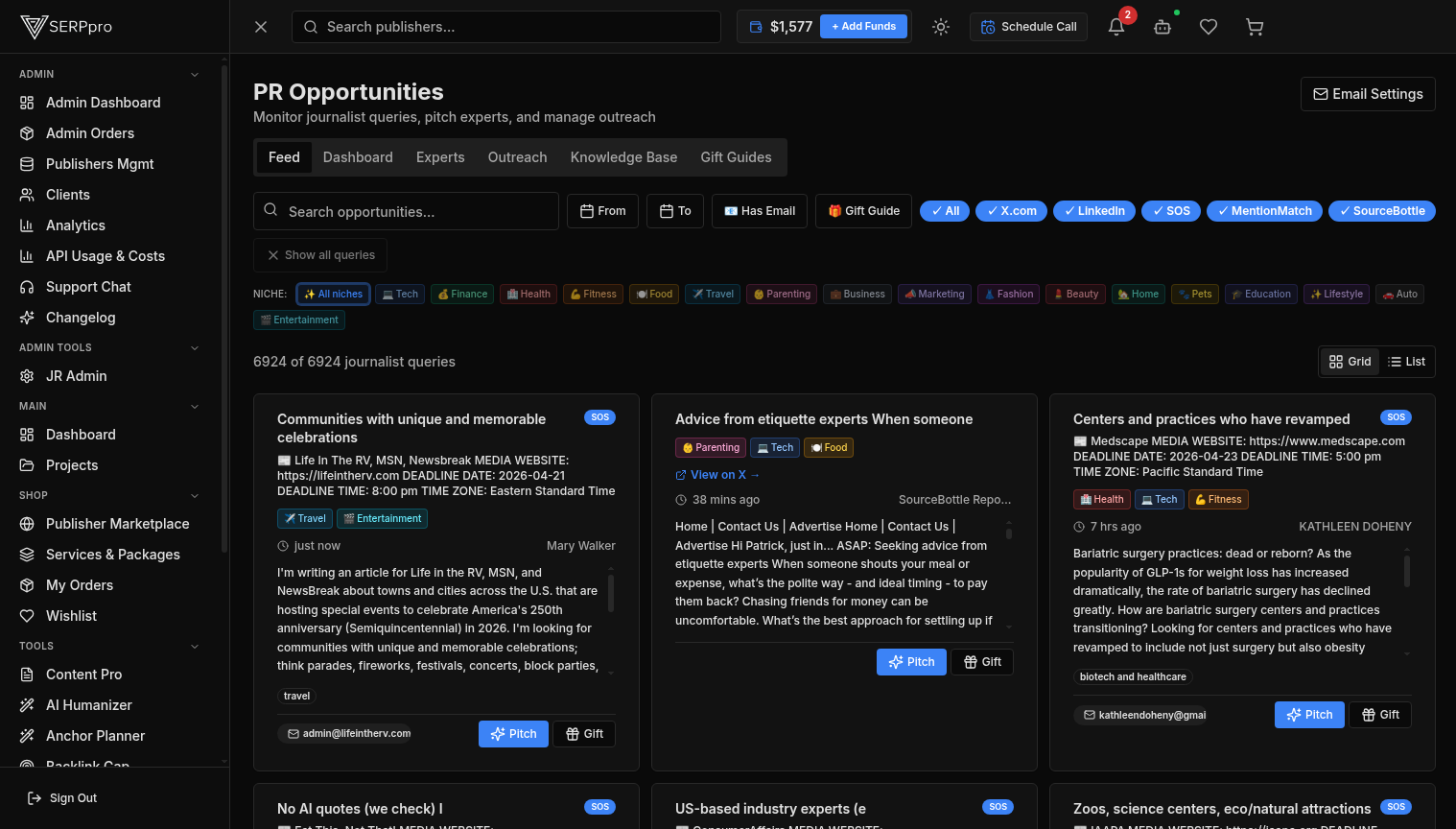PR Opportunities live journalist query feed
