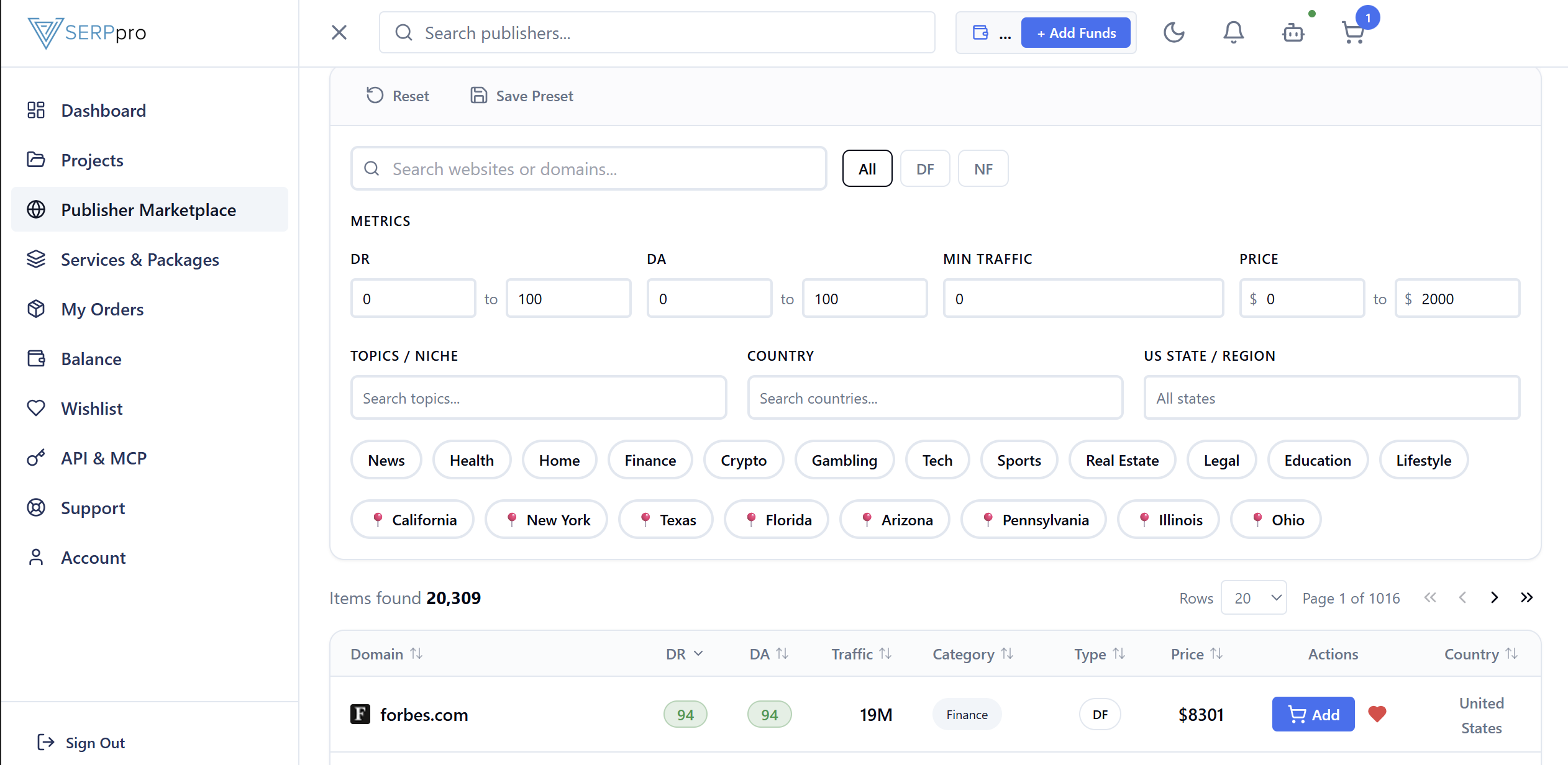 SERPpro Publisher Marketplace
